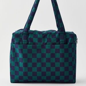 BAGGU Green and Blue Checkered Travel Bag